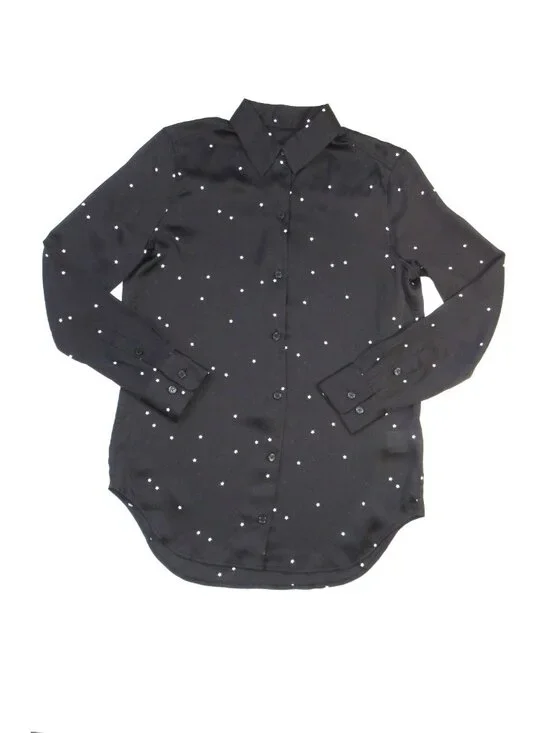 NWT Equipment Essential in Black White Star Print Satin Button Down Shirt XS - Picture 3 of 9